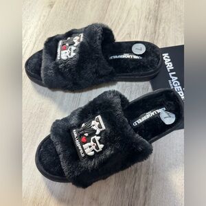 Karl Lagerfeld Plush Black Slides